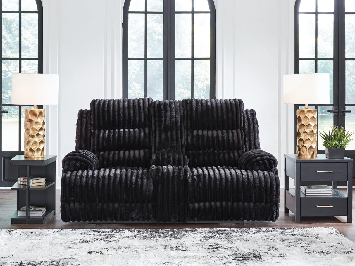 Rhine Falls Onyx Power Reclining Sofa and Loveseat by Ashley at Eve Furniture