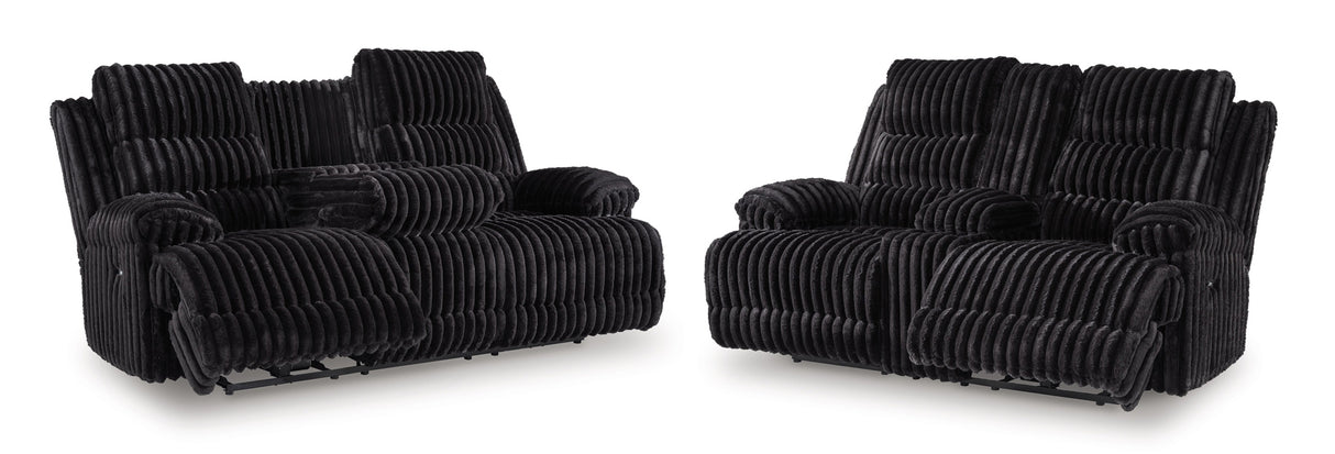 Rhine Falls Onyx Power Reclining Sofa and Loveseat by Ashley at Eve Furniture