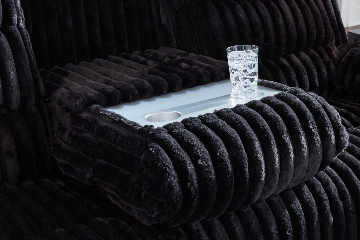 Rhine Falls Onyx Power Reclining Sofa with Drop Down Table by Ashley at Eve Furniture