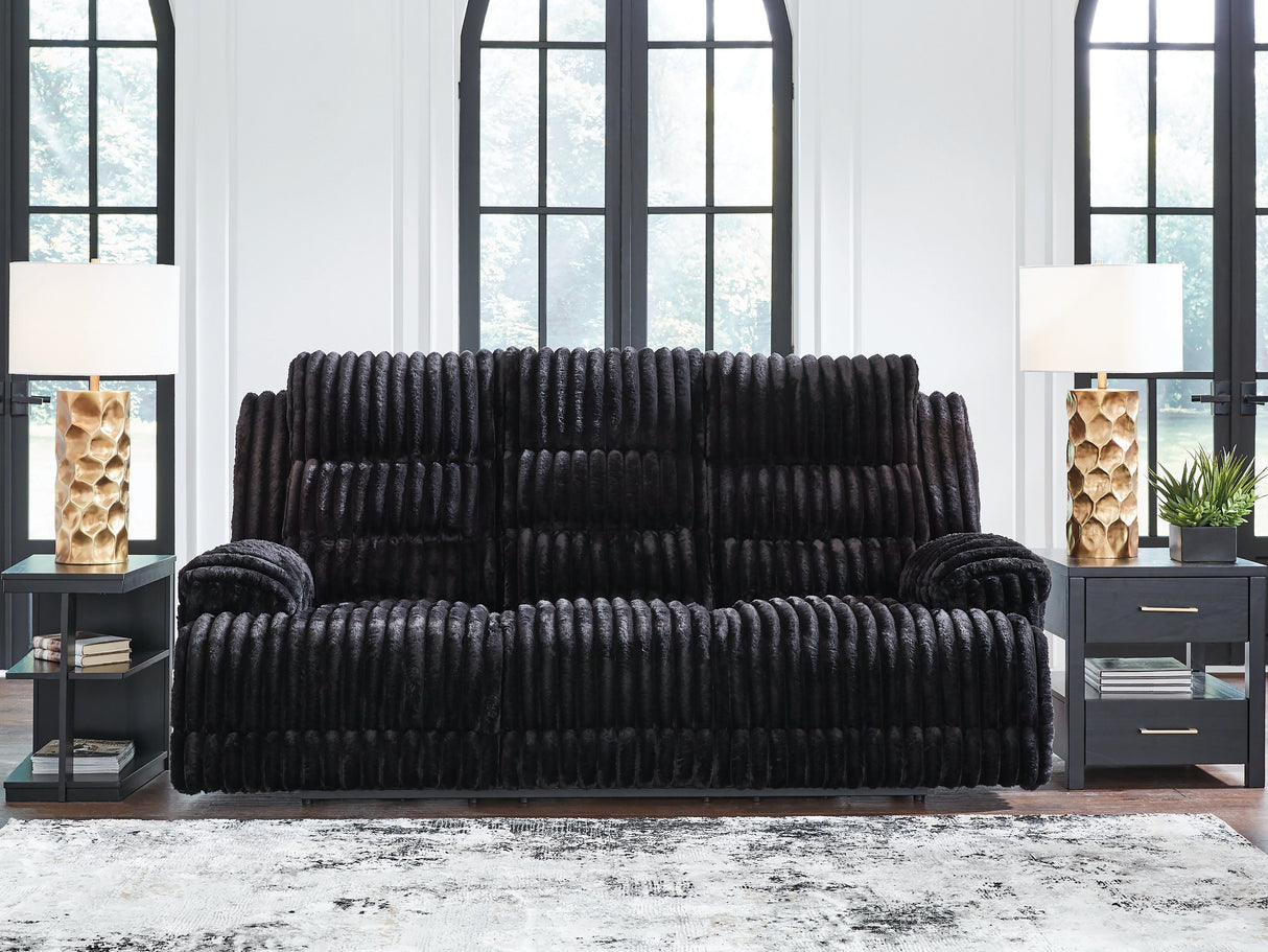 Rhine Falls Onyx Power Reclining Sofa with Drop Down Table by Ashley at Eve Furniture