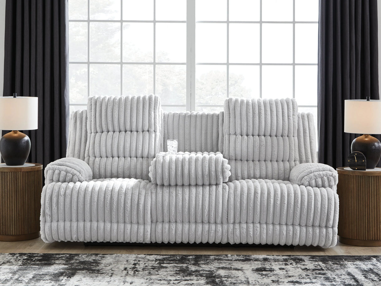 Rhines Falls Alloy Power Reclining Sofa with Drop Down Table by Ashley at Eve Furniture