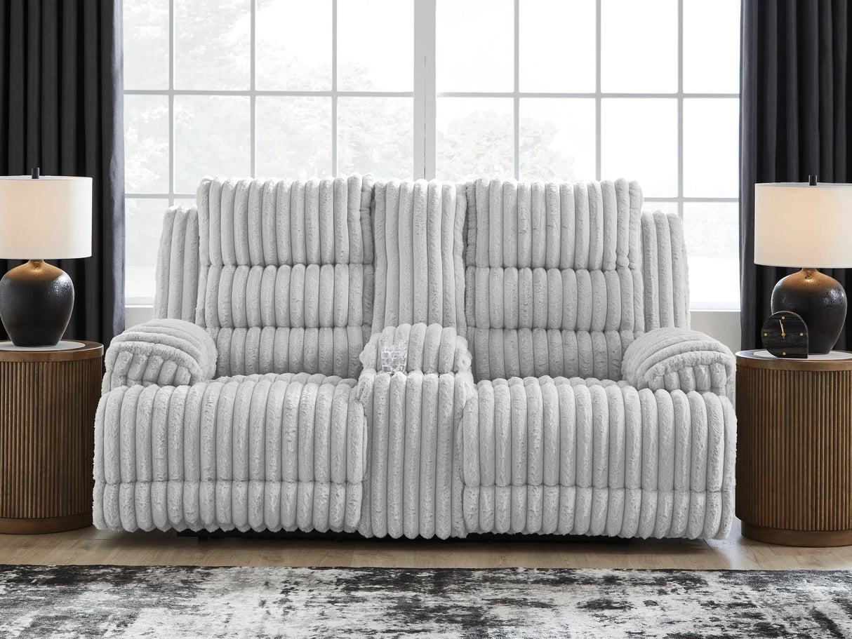 Rhines Falls Alloy Power Reclining Loveseat with Console by Ashley at Eve Furniture