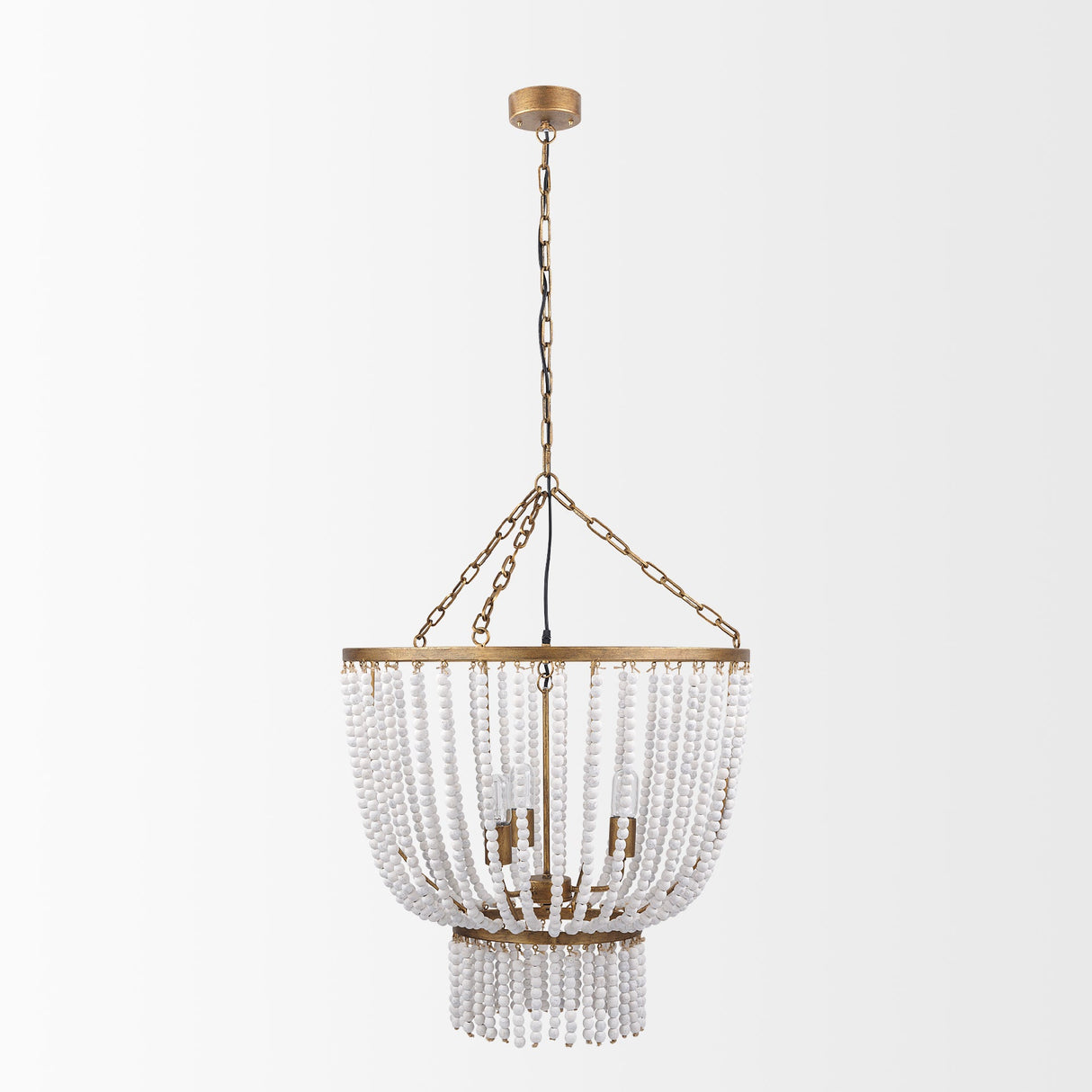 Rhone Gold Metal and Wood Beaded Chandelier by Mercana at Eve Furniture