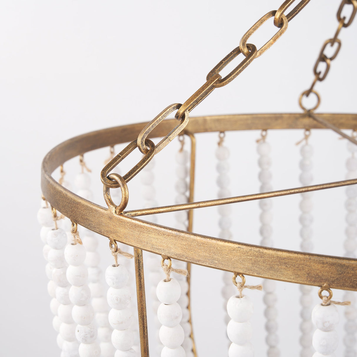 Rhone Gold Metal and Wood Beaded Chandelier by Mercana at Eve Furniture