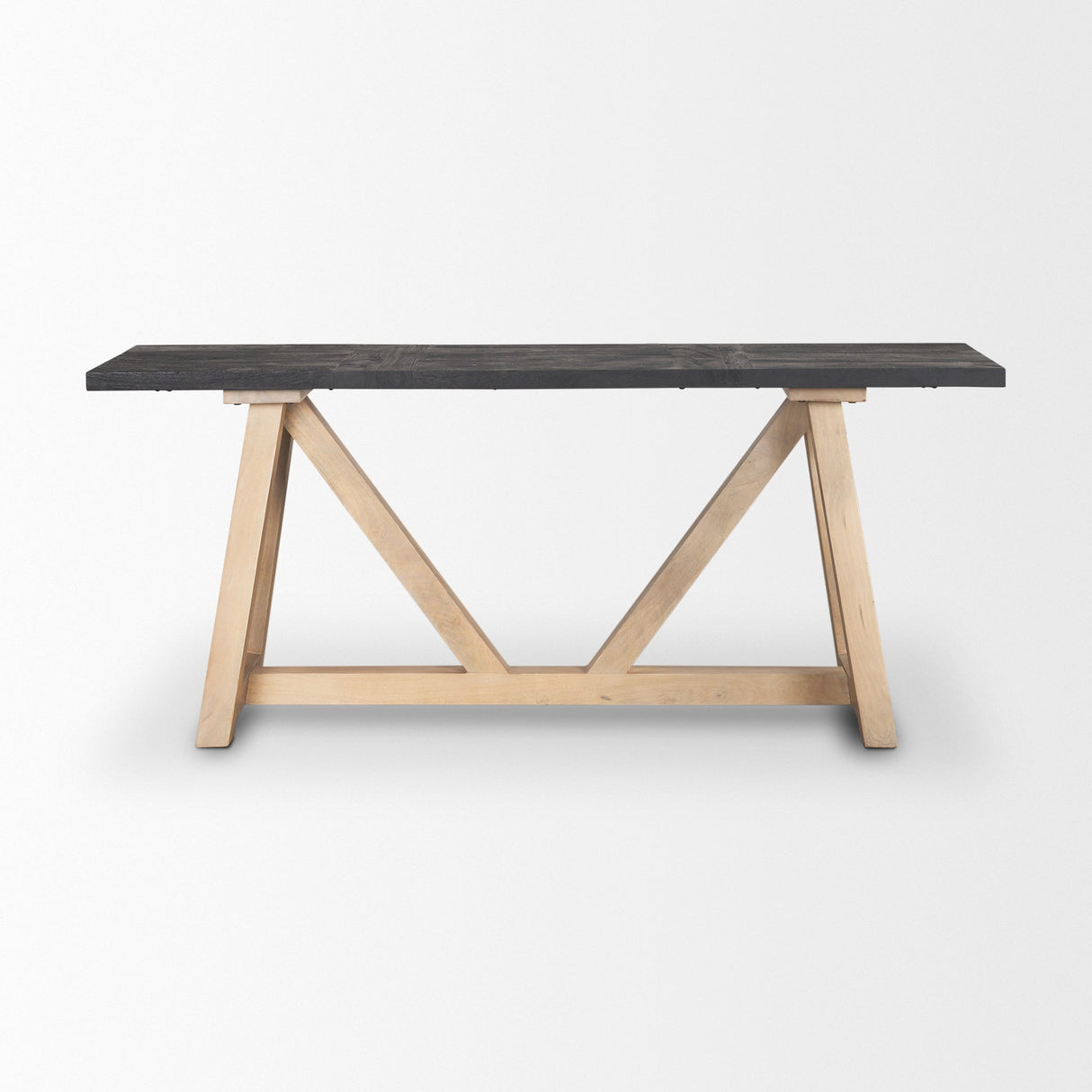 Rialto Two-Toned Black and Brown Wood Angular Leg Console Table by Mercana at Eve Furniture