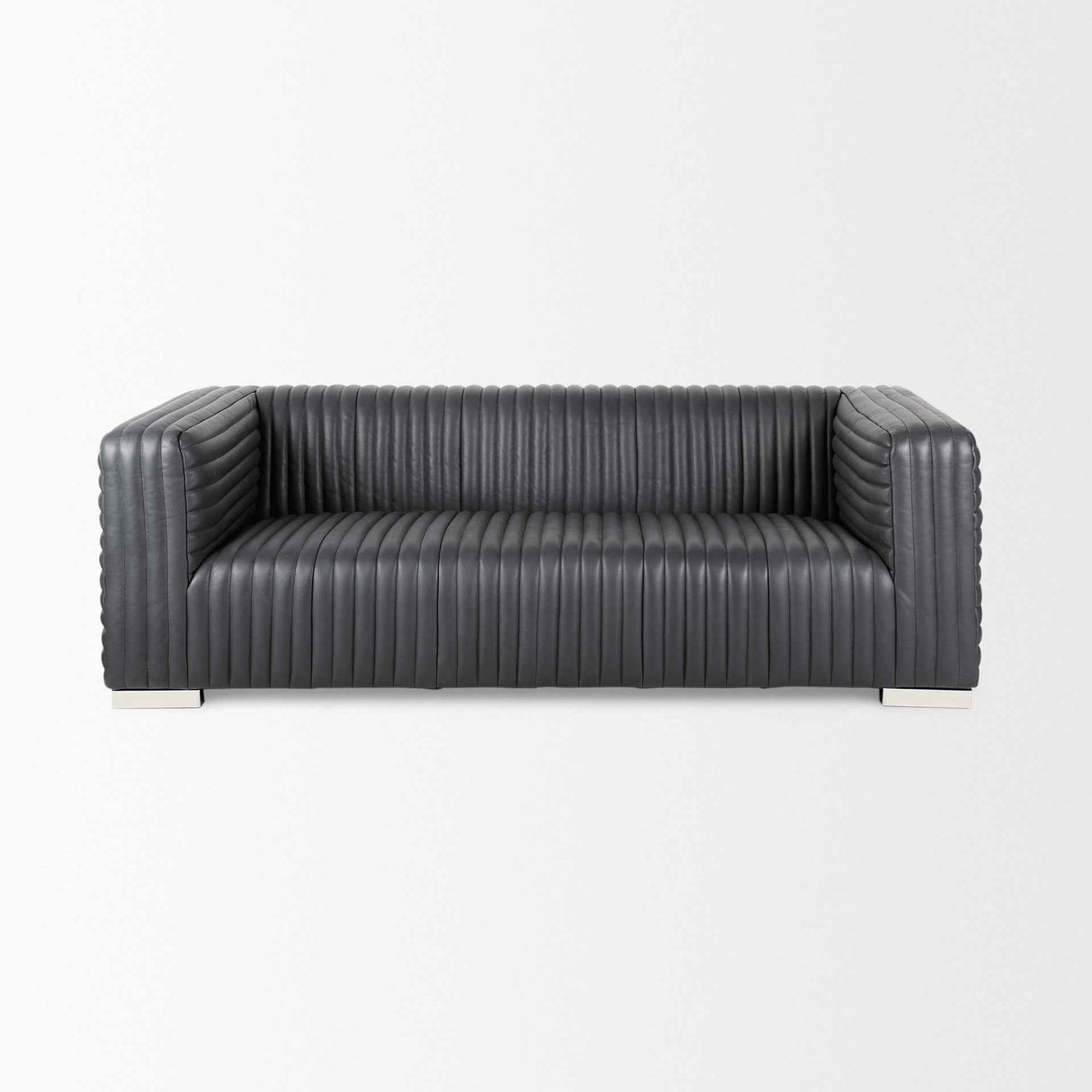 Ricciardo Black Leather Wrapped Three Seater Sofa 82.5L x 38.5W x 26.5H by Mercana at Eve Furniture