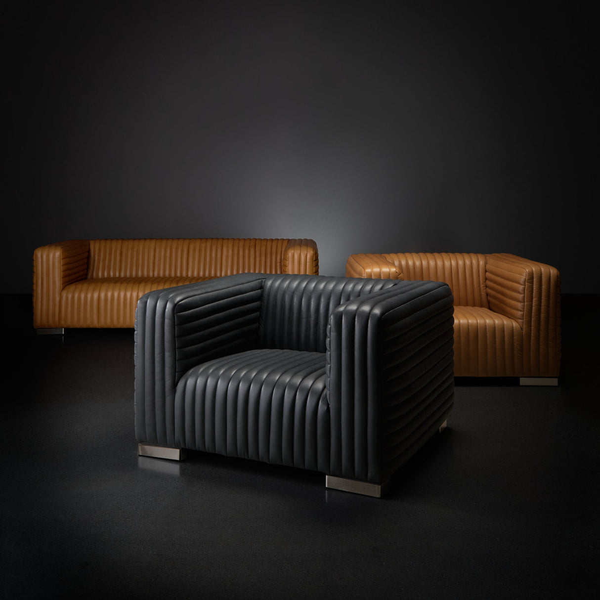 Ricciardo Cognac Leather Three Seater Sofa 82.5L x 38.5W x 26.5H by Mercana at Eve Furniture