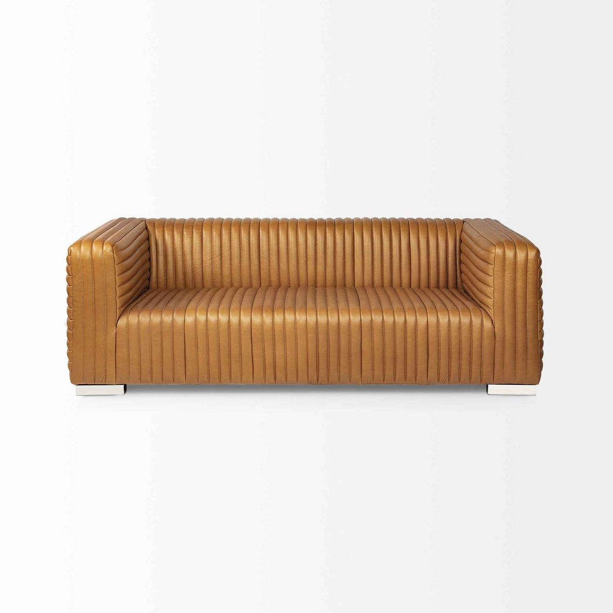 Ricciardo Cognac Leather Three Seater Sofa 82.5L x 38.5W x 26.5H by Mercana at Eve Furniture