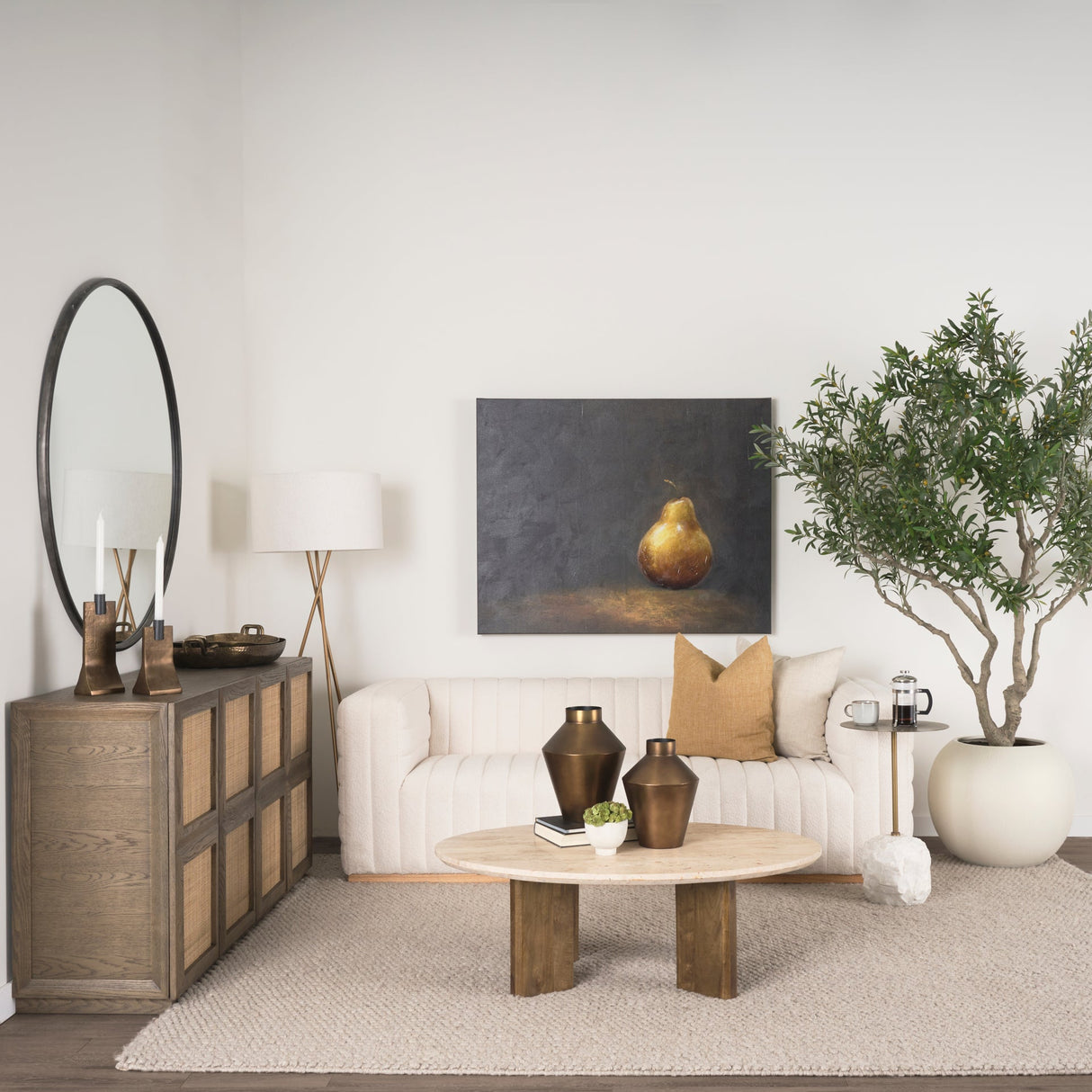 Ricciardo Cream Boucle 3-Seater Sofa by Mercana at Eve Furniture