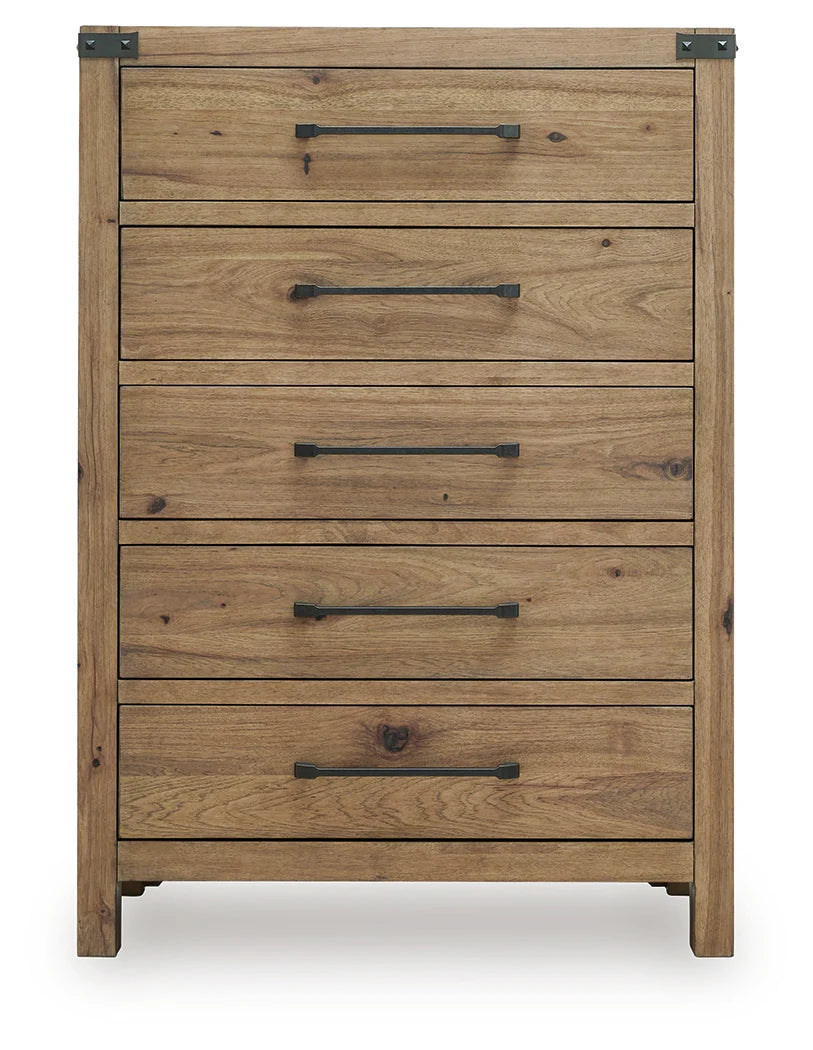 Ridgester Light Brown Five Drawer Chest by Ashley at Eve Furniture