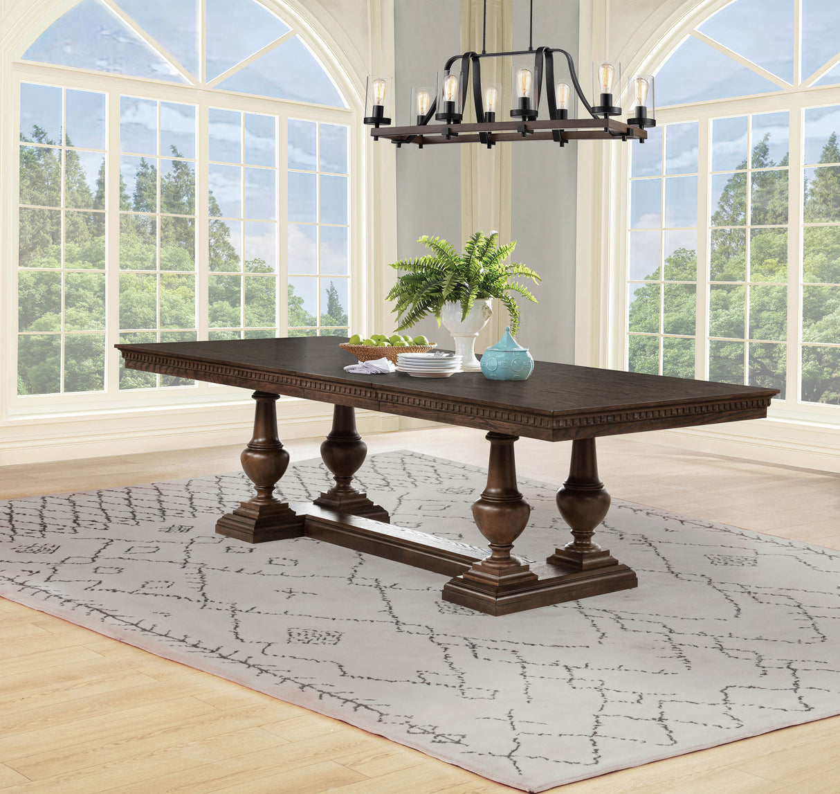 Ridgewell Dark Oak Rectangular Trestle Dining Table by Coaster at Eve Furniture