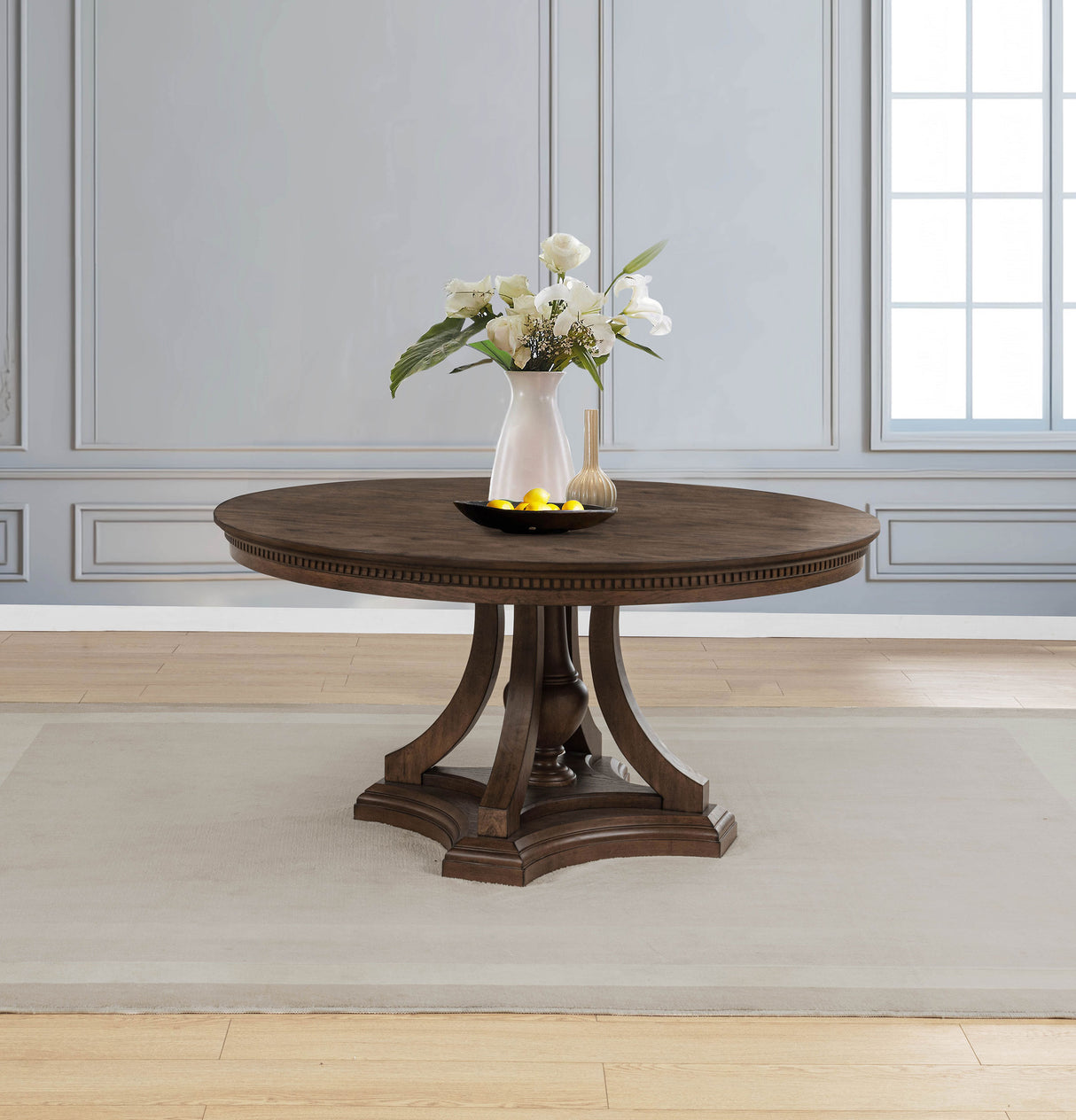 Ridgewell Dark Oak Round Pedestal Dining Table by Coaster at Eve Furniture