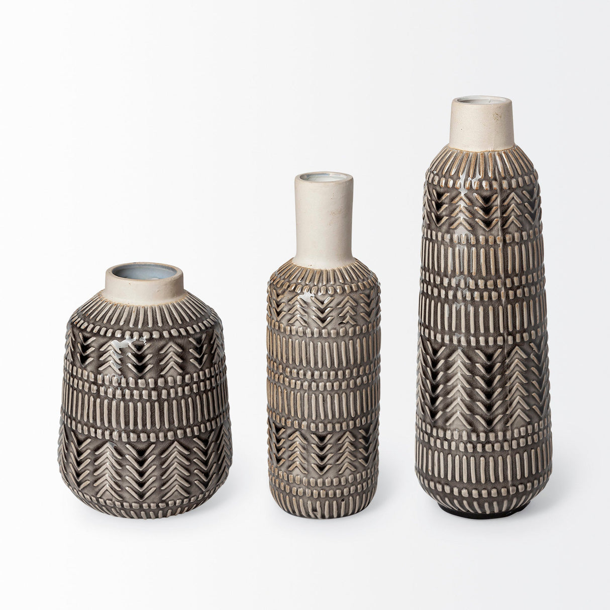 Riker III Large Dark Gray Cream Ceramic Vase by Mercana at Eve Furniture