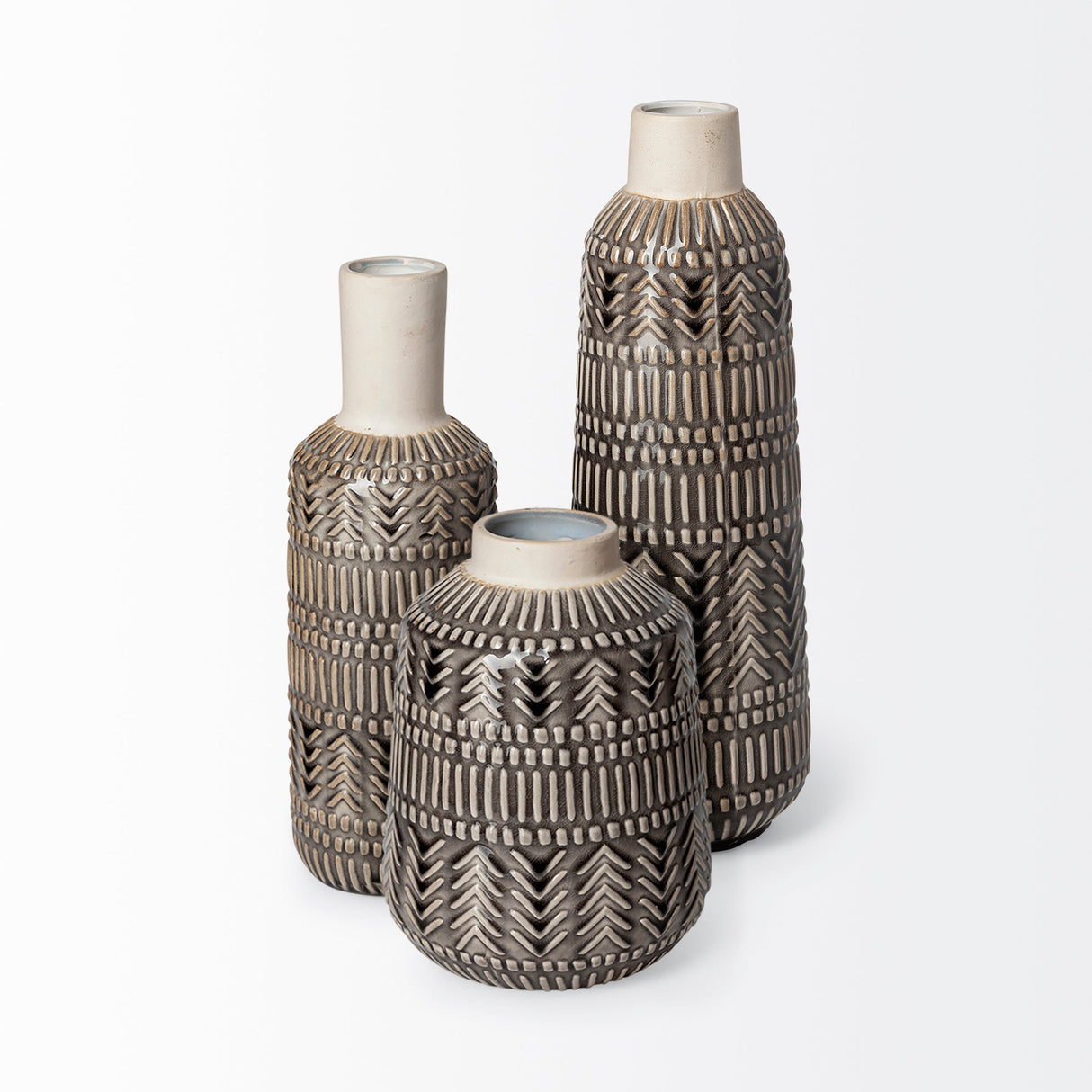 Riker III Large Dark Gray Cream Ceramic Vase by Mercana at Eve Furniture
