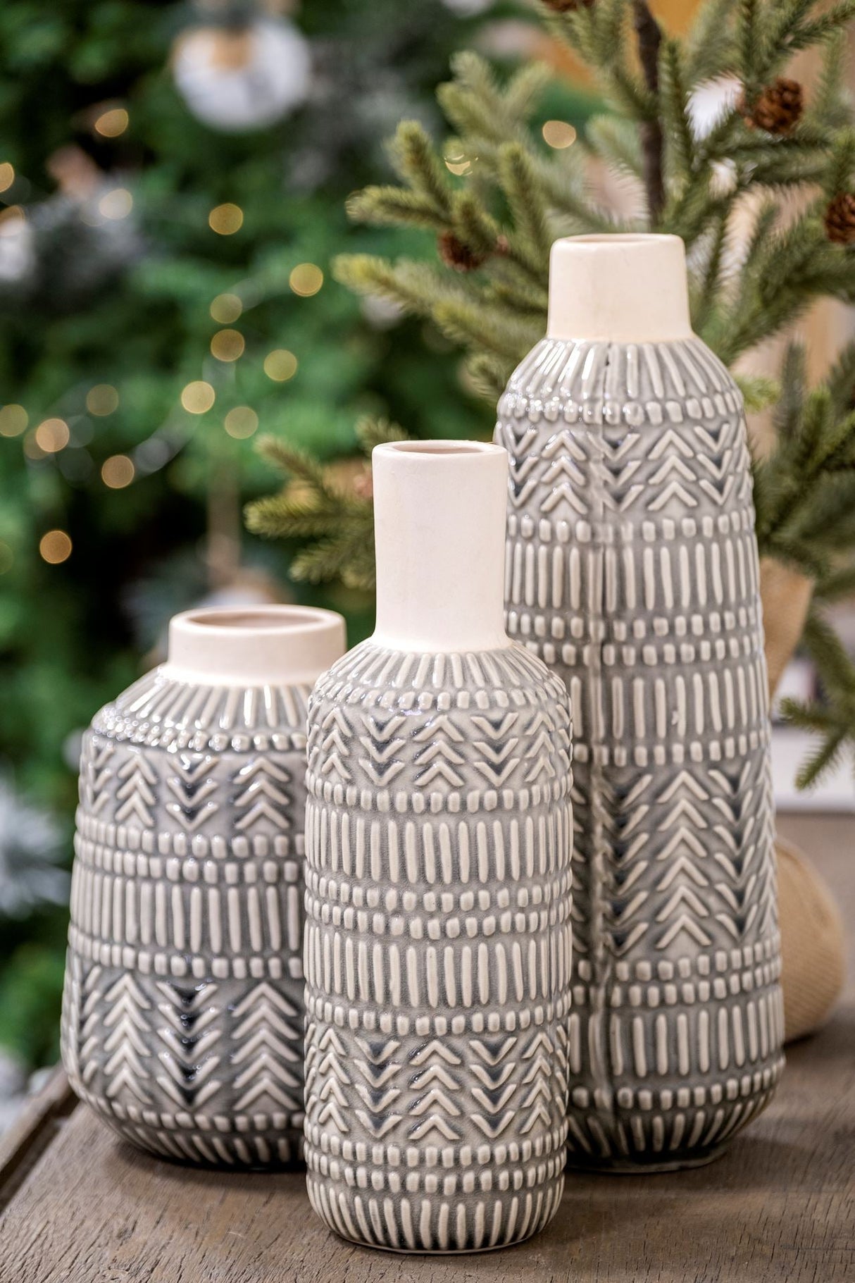 Riker III Large Dark Gray Cream Ceramic Vase by Mercana at Eve Furniture