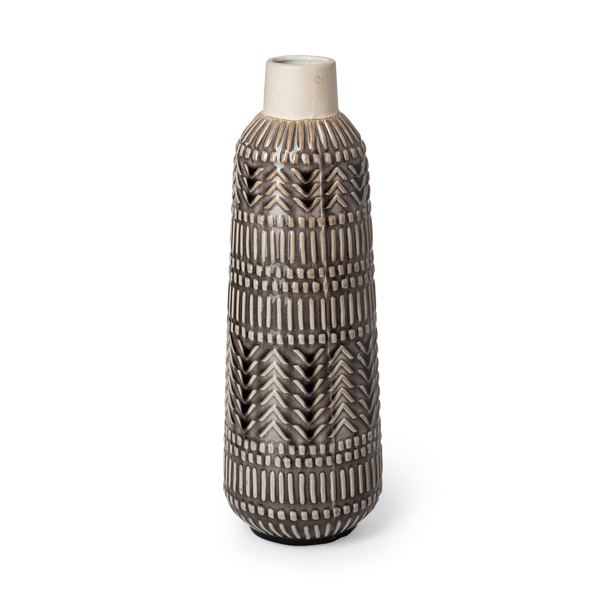 Riker III Large Dark Gray Cream Ceramic Vase by Mercana at Eve Furniture