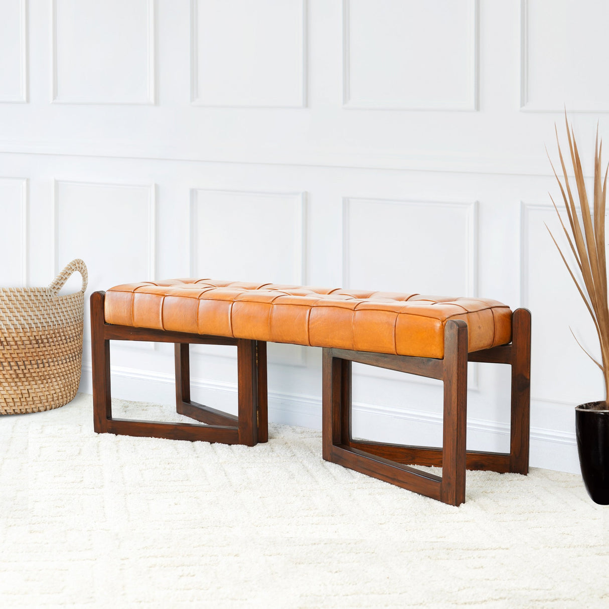 Riley Tan Genuine Leather Bench by Ashcroft Furniture at Eve Furniture