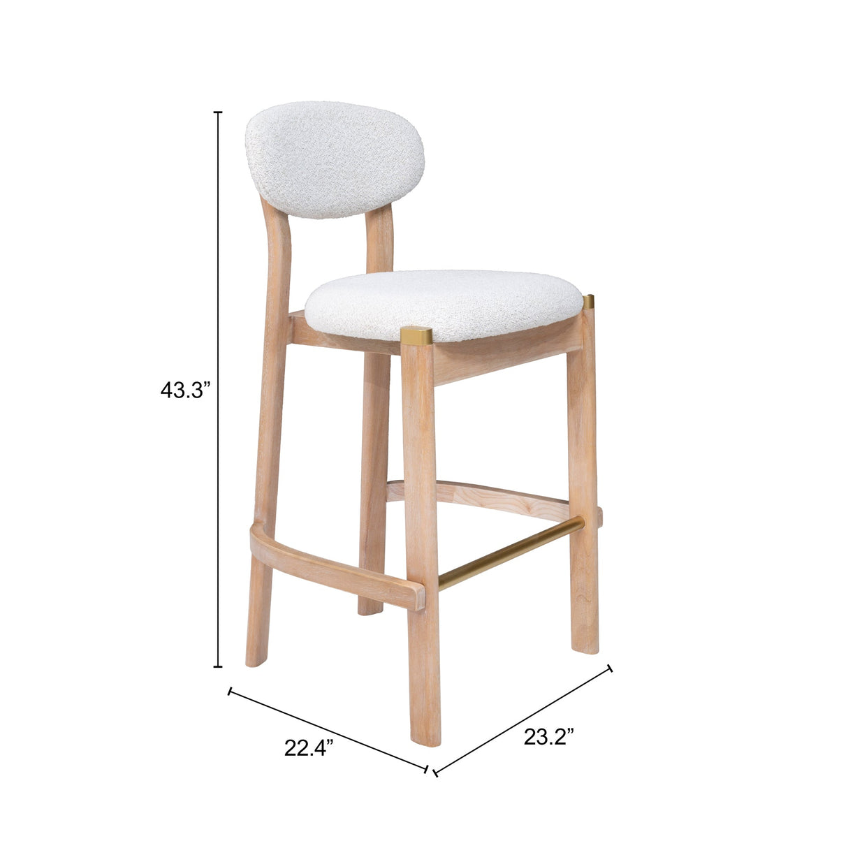 Rilou White & Natural Barstool (Set of 2) by Zuomod at Eve Furniture