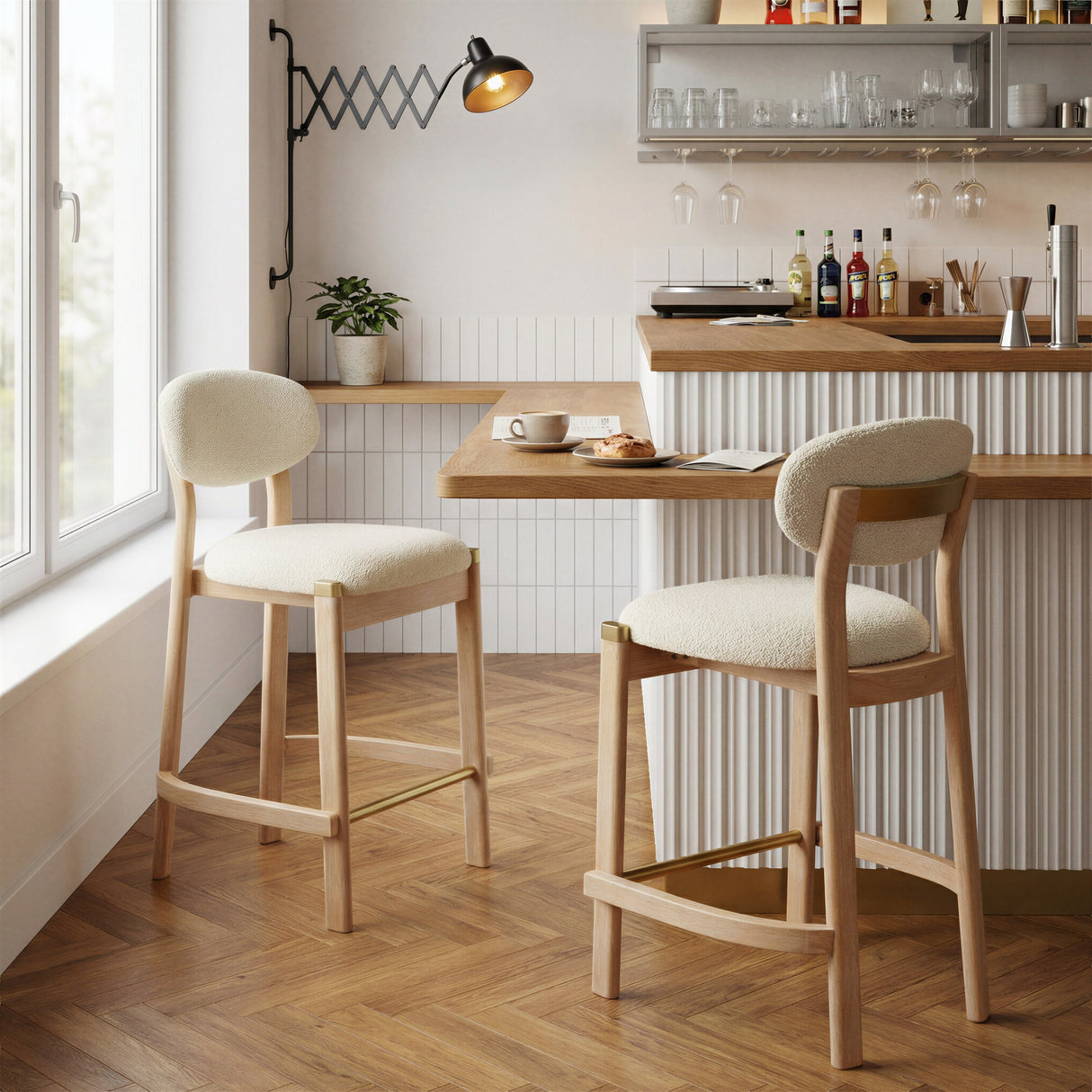 Rilou White & Natural Counter Stool (Set of 2) by Zuomod at Eve Furniture