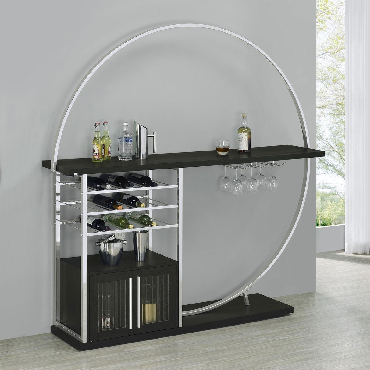 Risley Dark Charcoal 2-door Circular LED Home Bar with Wine Storage by Coaster at Eve Furniture