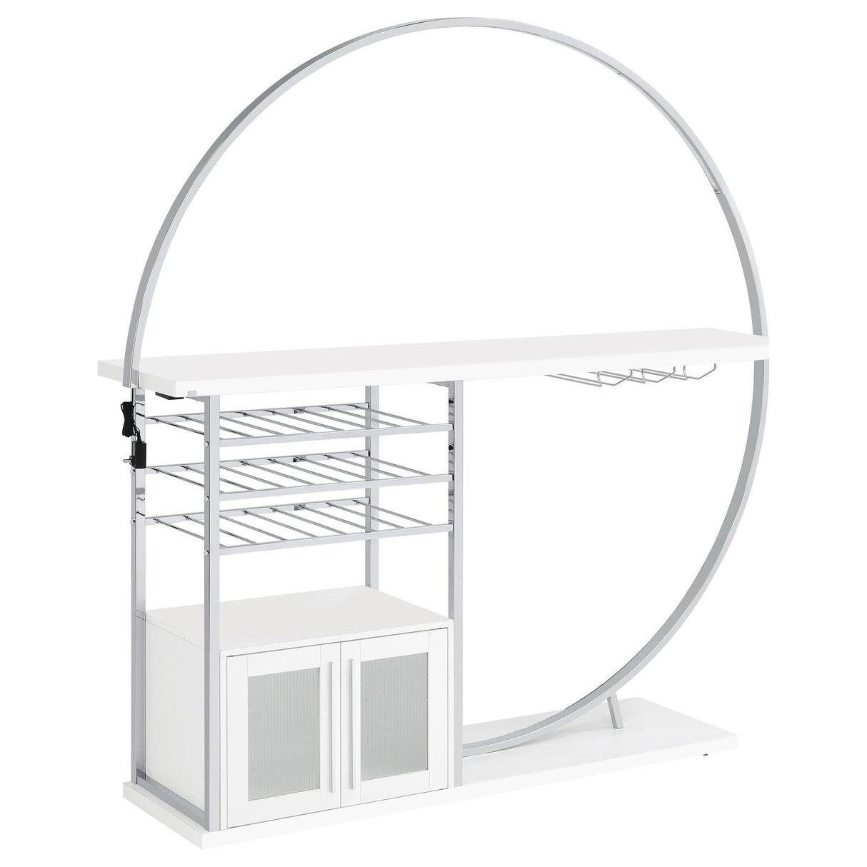 Risley White High Gloss 2-door Circular LED Home Bar with Wine Storage by Coaster at Eve Furniture