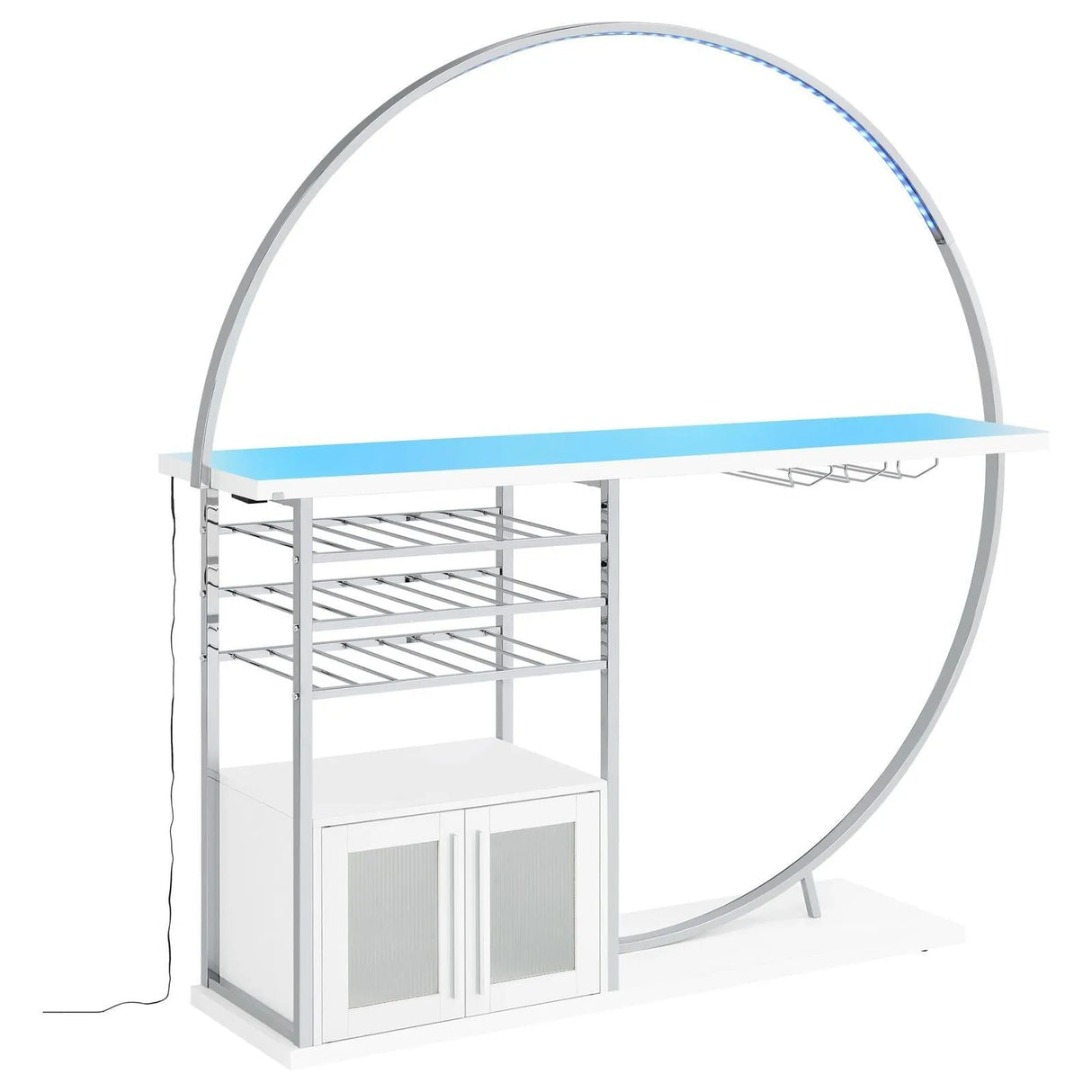 Risley White High Gloss 2-door Circular LED Home Bar with Wine Storage by Coaster at Eve Furniture