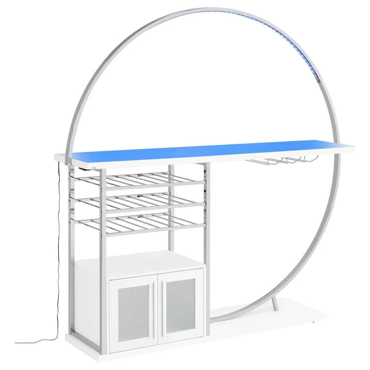 Risley White High Gloss 2-door Circular LED Home Bar with Wine Storage by Coaster at Eve Furniture