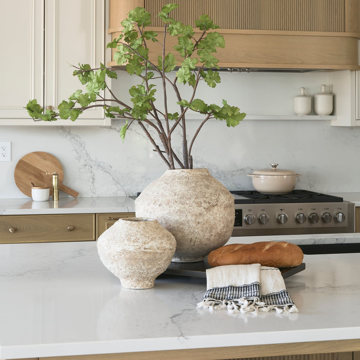 Ritu Small Beige Paper Mache Pot Vase by Mercana at Eve Furniture
