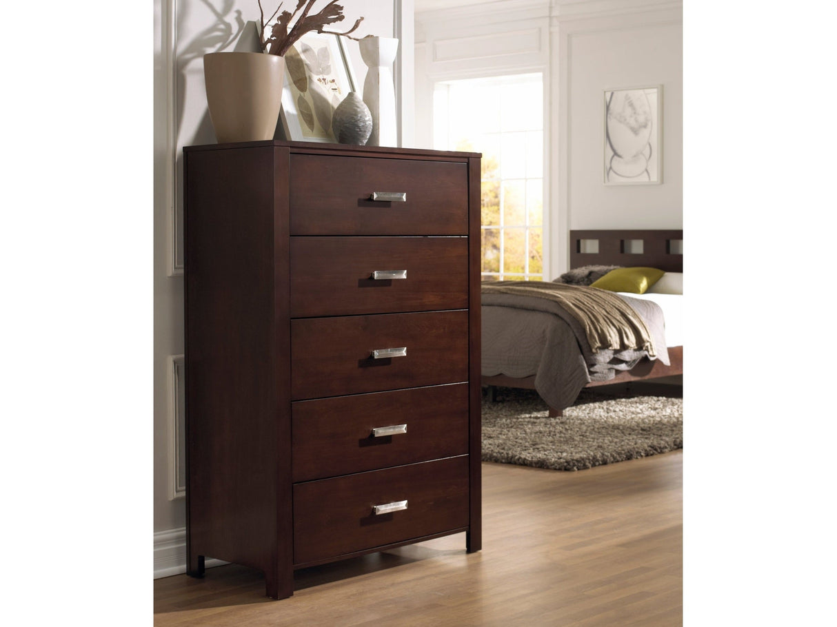 Riva Five Drawer Chest in Chocolate Brown by Modus Furniture at Eve Furniture
