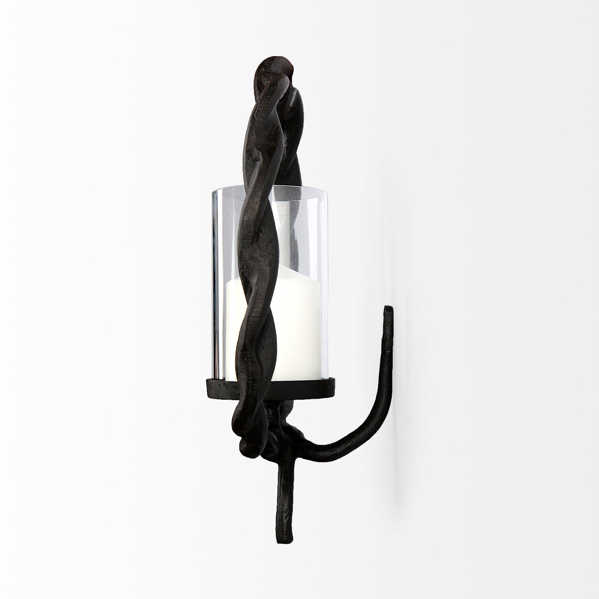Rizwan 12.0L x 14.0W x 4.5H Black Aluminum Braided Circular Candle Holder by Mercana at Eve Furniture