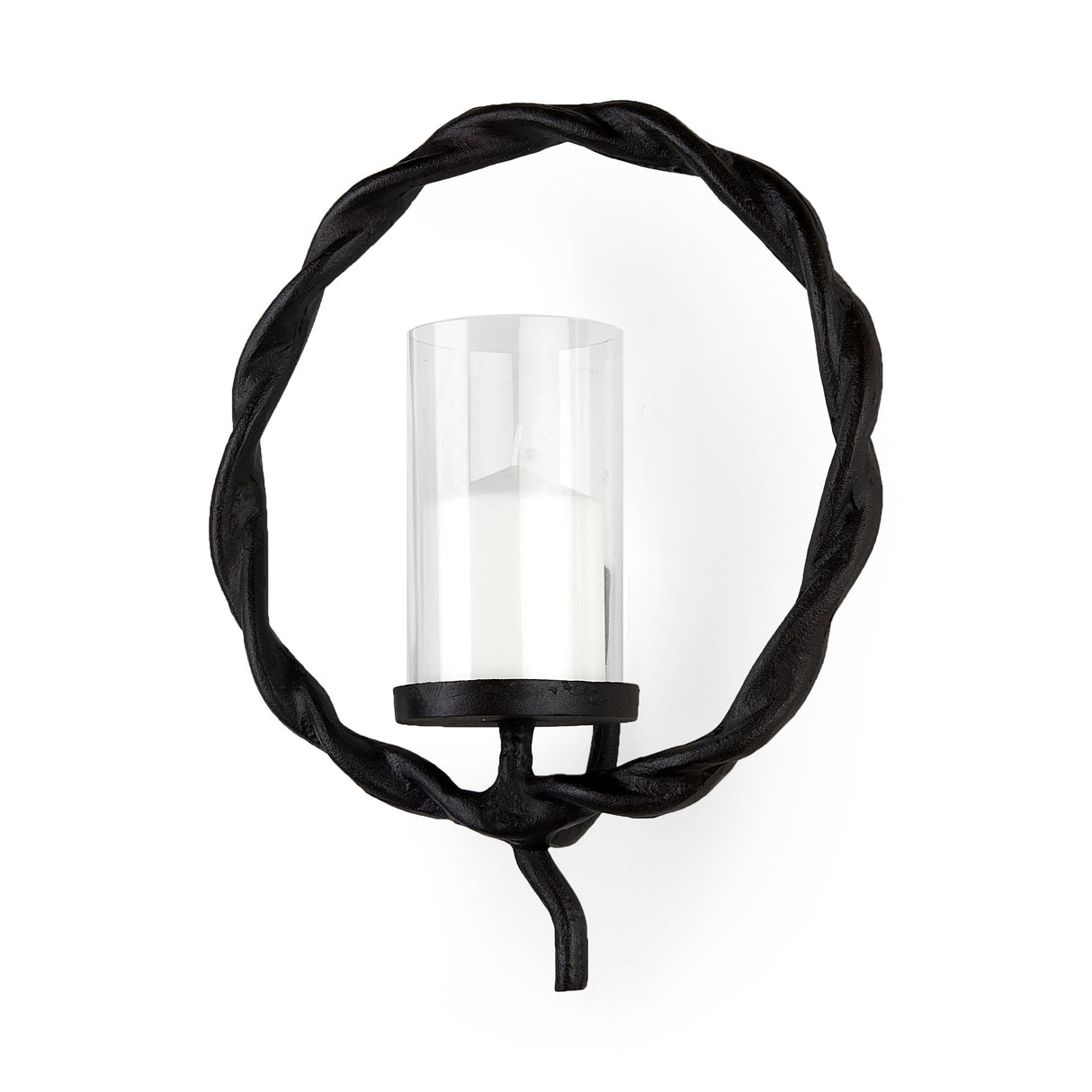 Rizwan 12.0L x 14.0W x 4.5H Black Aluminum Braided Circular Candle Holder by Mercana at Eve Furniture