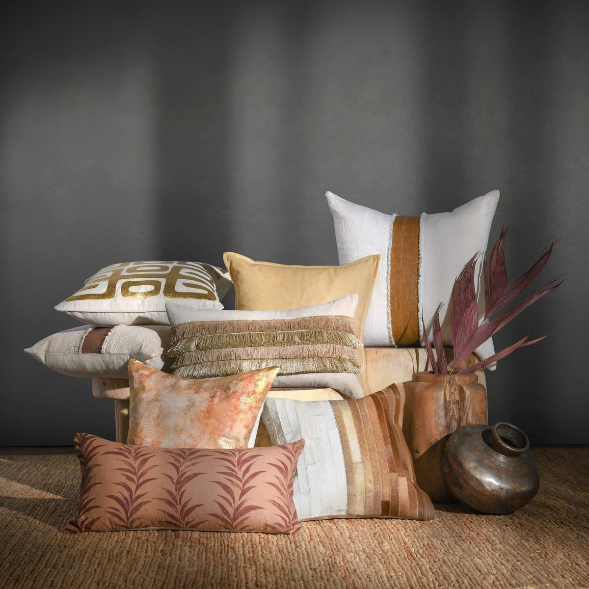 RO Meru Hide Tan Multi 20x20 Throw Pillow (Set of 2) by Classic Home at Eve Furniture