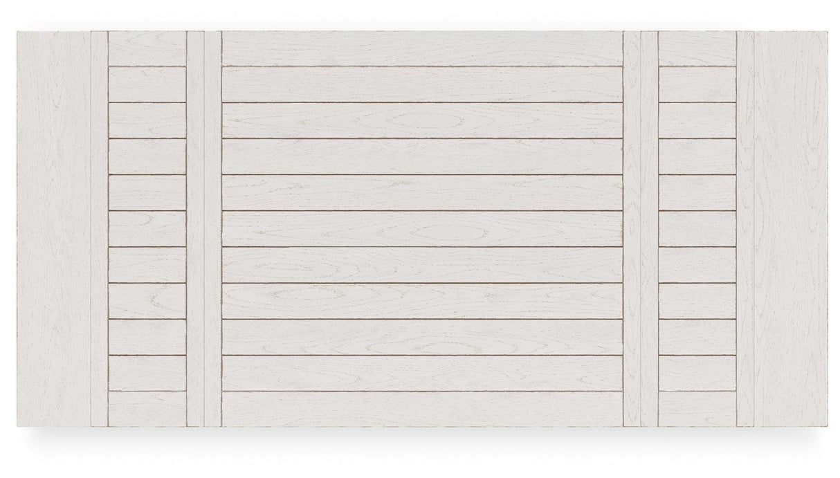 Robbinsdale Antique White Counter Height Dining Table and 8 Barstools by Ashley at Eve Furniture