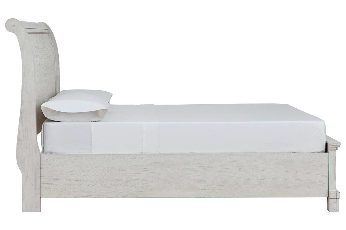 Robbinsdale Antique White Full Sleigh Storage Platform Bed by Ashley at Eve Furniture