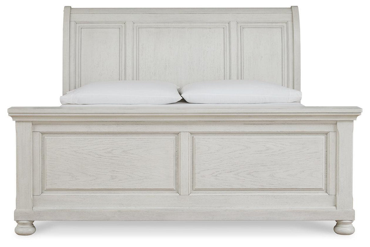 Robbinsdale Antique White King Sleigh Bed by Ashley at Eve Furniture