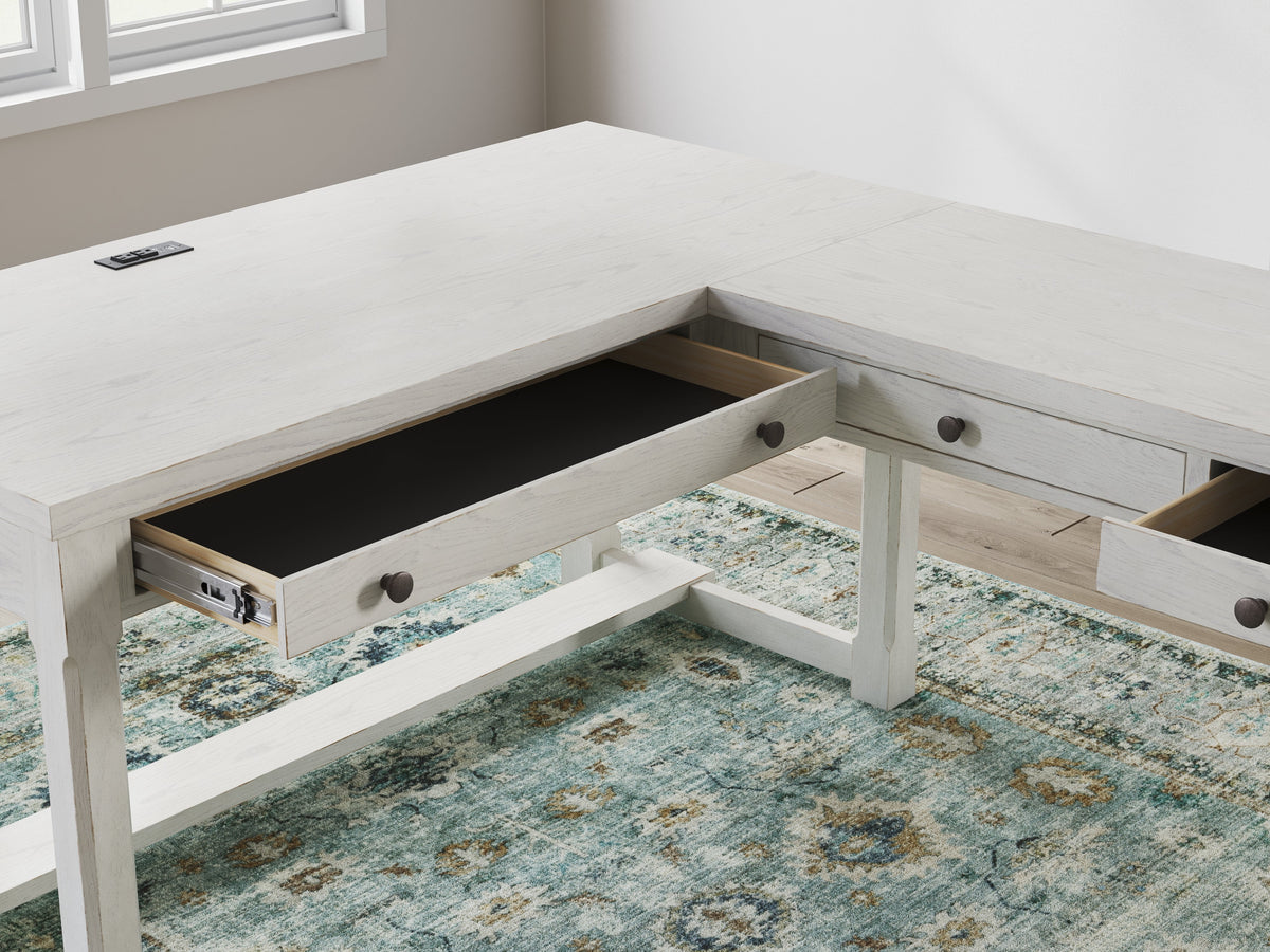 Robbinsdale Antique White L-Shaped Home Office Desk by Ashley at Eve Furniture