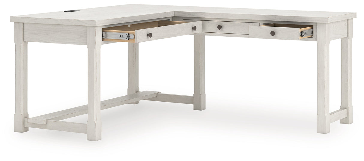 Robbinsdale Antique White L-Shaped Home Office Desk by Ashley at Eve Furniture