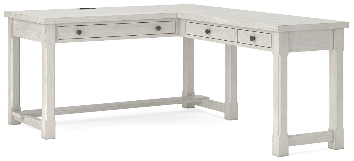 Robbinsdale Antique White L-Shaped Home Office Desk by Ashley at Eve Furniture