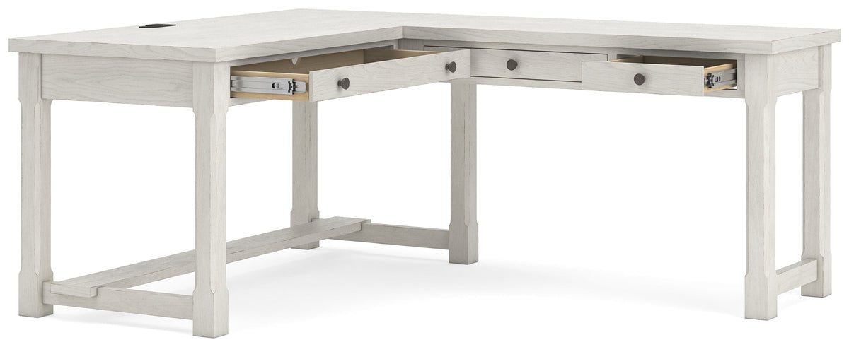Robbinsdale Antique White L-Shaped Home Office Desk by Ashley at Eve Furniture