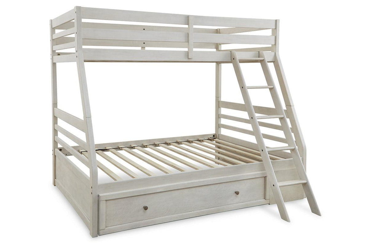 Robbinsdale Antique White Twin over Full Bunk Bed with Storage by Ashley at Eve Furniture