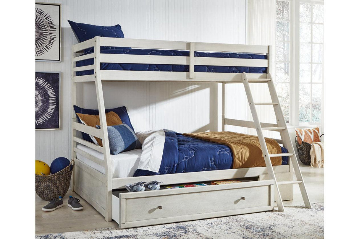 Robbinsdale Antique White Twin over Full Bunk Bed with Storage by Ashley at Eve Furniture