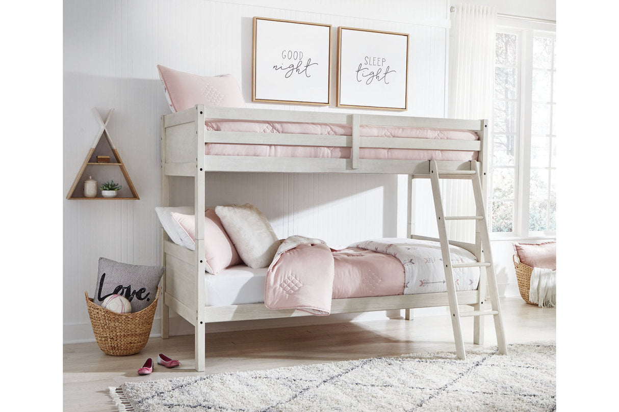Robbinsdale Antique White Twin/Twin Bunk Bed with Ladder by ASHLEY FURNITURE at Eve Furniture