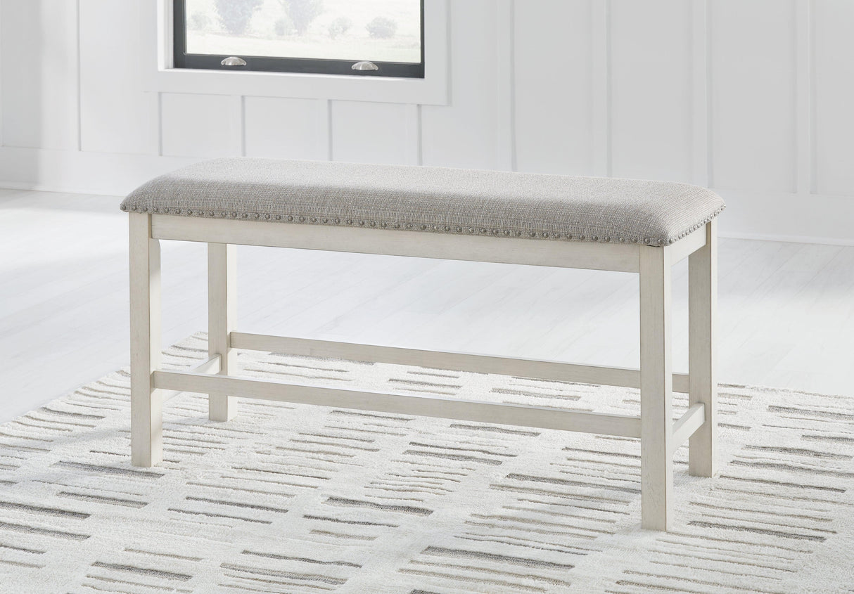 Robbinsdale Counter Height Dining Table and 2 Barstools and Bench in Antique White by Ashley at Eve Furniture