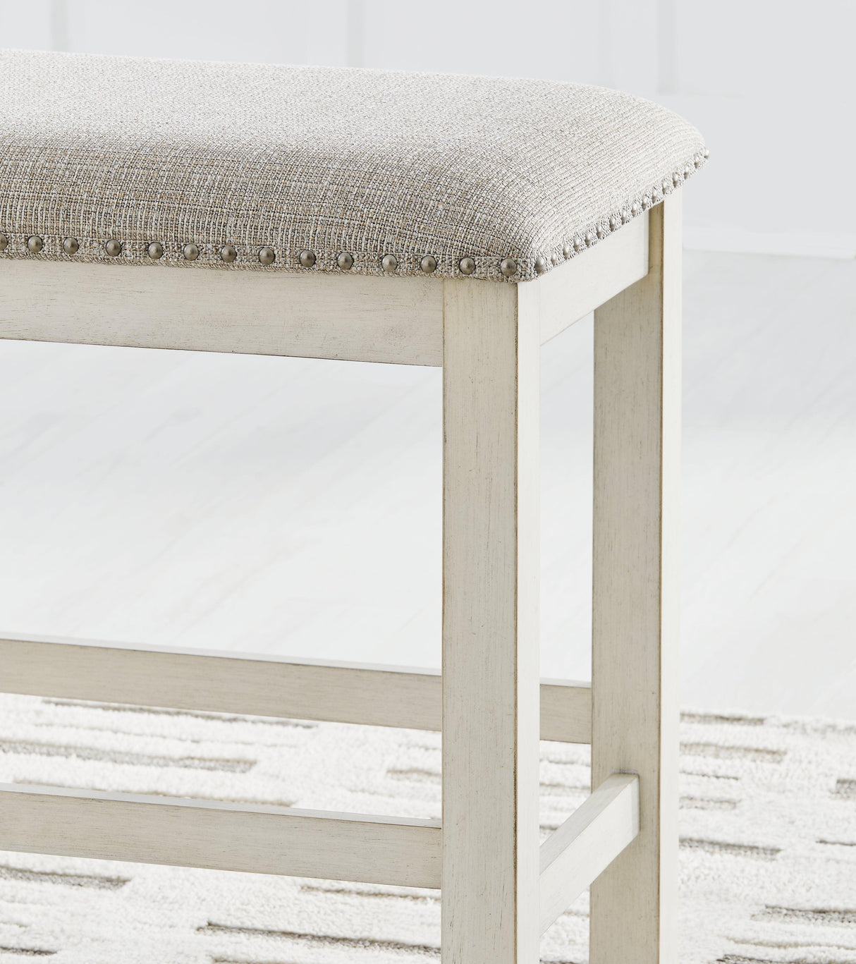 Robbinsdale Counter Height Dining Table and 2 Barstools and Bench in Antique White by Ashley at Eve Furniture