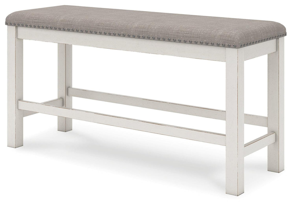 Robbinsdale Counter Height Dining Table and 2 Barstools and Bench in Antique White by Ashley at Eve Furniture