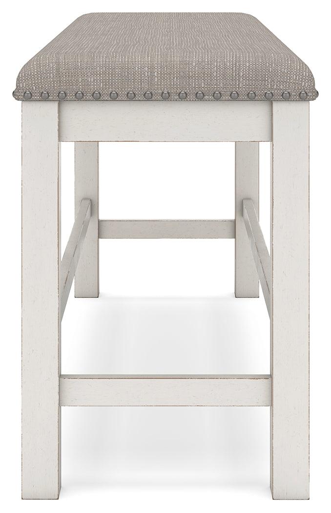 Robbinsdale Counter Height Dining Table and 2 Barstools and Bench in Antique White by Ashley at Eve Furniture