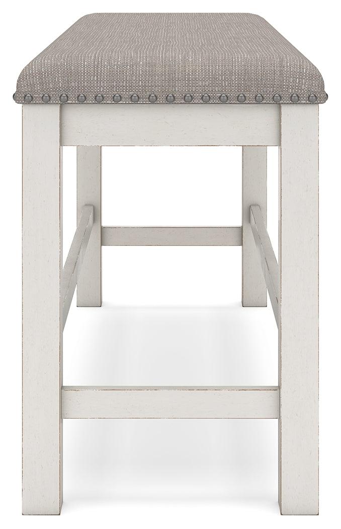 Robbinsdale Counter Height Dining Table and 2 Barstools and Bench in Antique White by Ashley at Eve Furniture