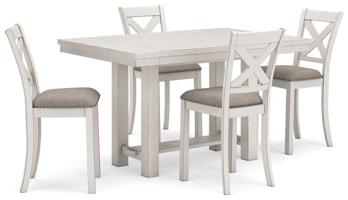 Robbinsdale Counter Height Dining Table and 4 Barstools in Antique White by Ashley at Eve Furniture
