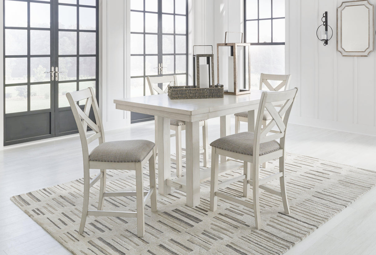 Robbinsdale Counter Height Dining Table and 4 Barstools in Antique White by Ashley at Eve Furniture