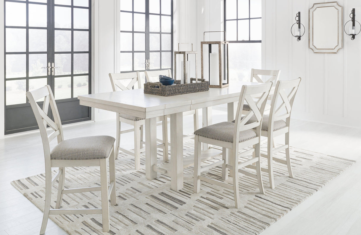 Robbinsdale Counter Height Dining Table and 6 Barstools in Antique White by Ashley at Eve Furniture